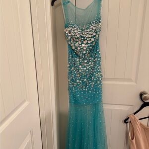 Elegant Blue Beaded Gown